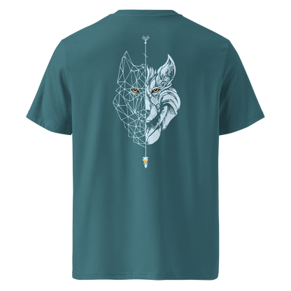 Camiseta Camperwilf® – Hombre Verde Mar con Lobo Celeste