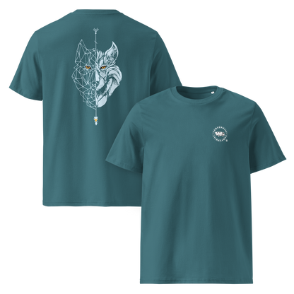 Camiseta Camperwilf® – Hombre Verde Mar con Lobo Celeste