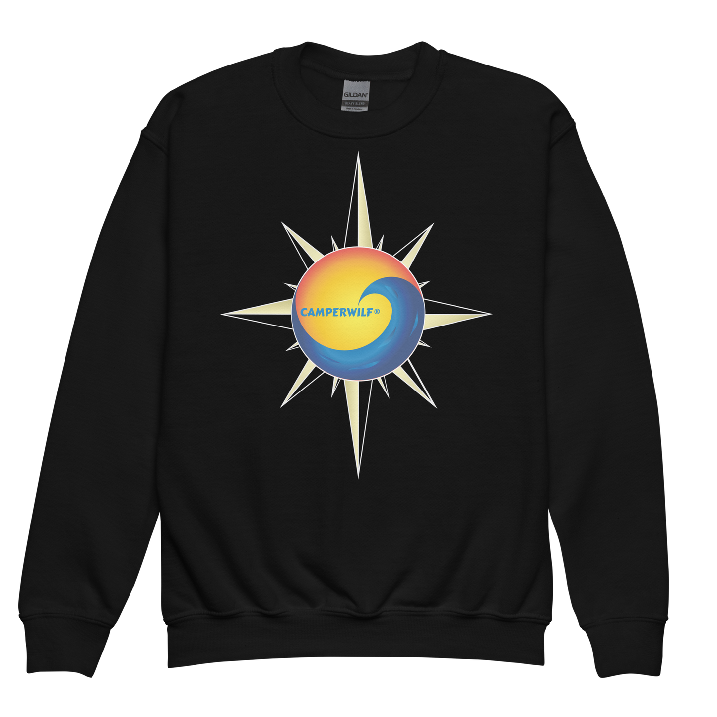 Sudadera sin Capucha Infantil Camperwilf® – Rosa de los Vientos, color Negro