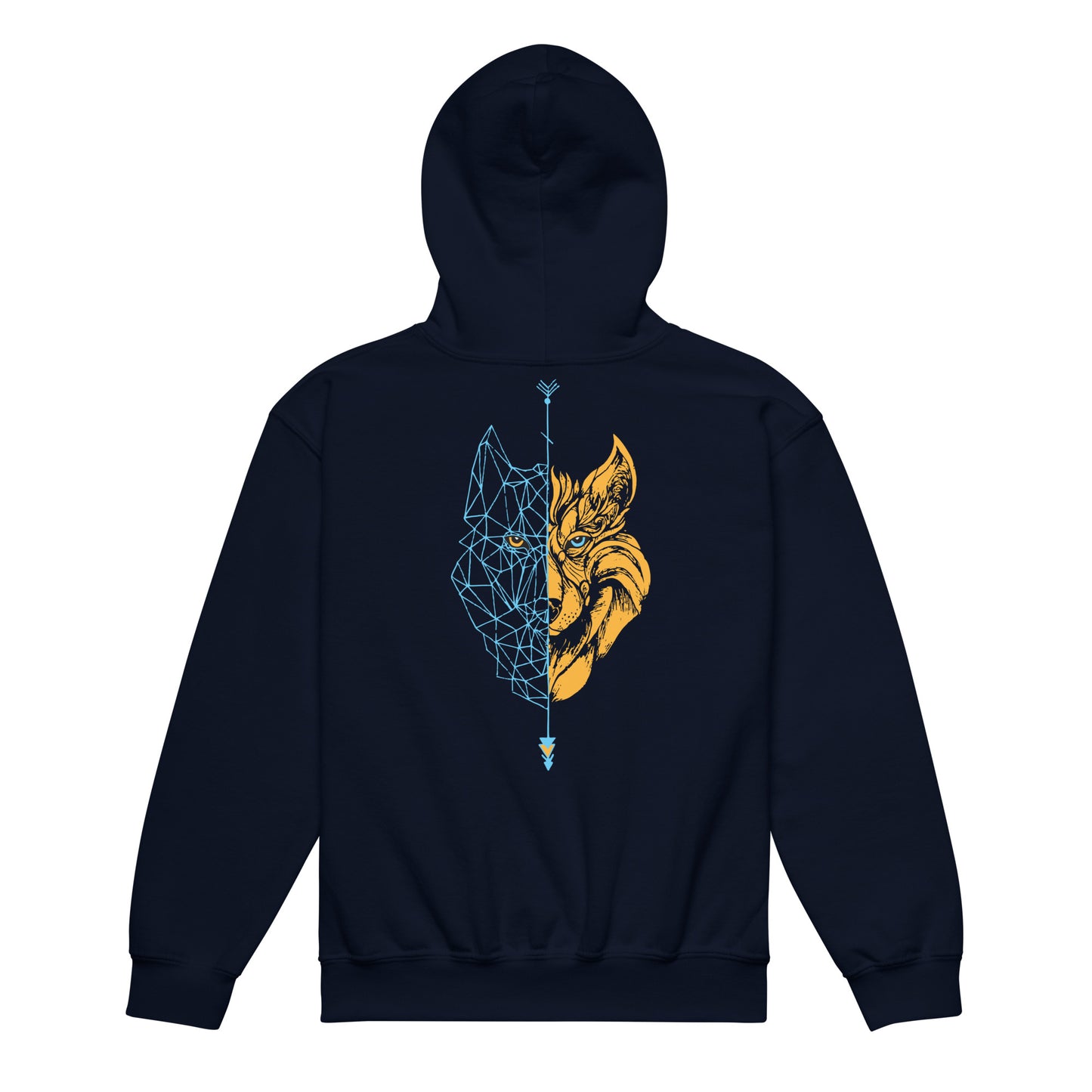 Sudadera con capucha adolescente Lobo azul/naranja, (3 colores)