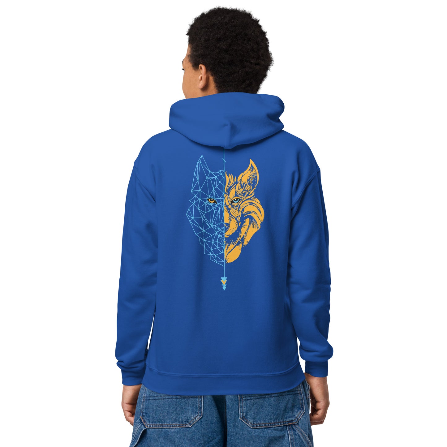 Sudadera con capucha adolescente Lobo azul/naranja, (3 colores)